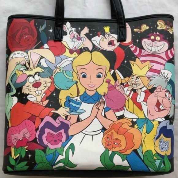 Loungefly Alice In Wonderland Characters Black Large Tote Bag Purse Vintage Rare